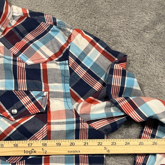 Ditch Plains Western Shirt Men's L Blue Plaid Pearl Snap Roll Tab Long Sleeve‎ - Picture 9 of 15